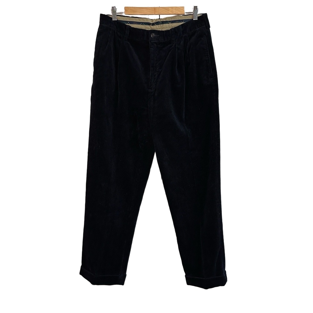 Polo Ralph Lauren Mens 34x30 Navy Corduroy Cuffed Pants Vintage Classic‎ Pleated